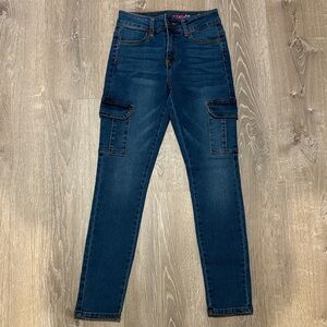 GOGO Girls Dark Wash Cargo Jeans Size 12 Blue Denim Pocket Jeans